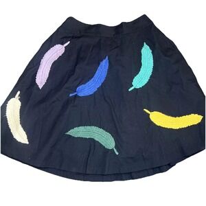 Anthropologie Girls From Savoy Black A-Line‎ Embroidered Feather Skirt Size 8